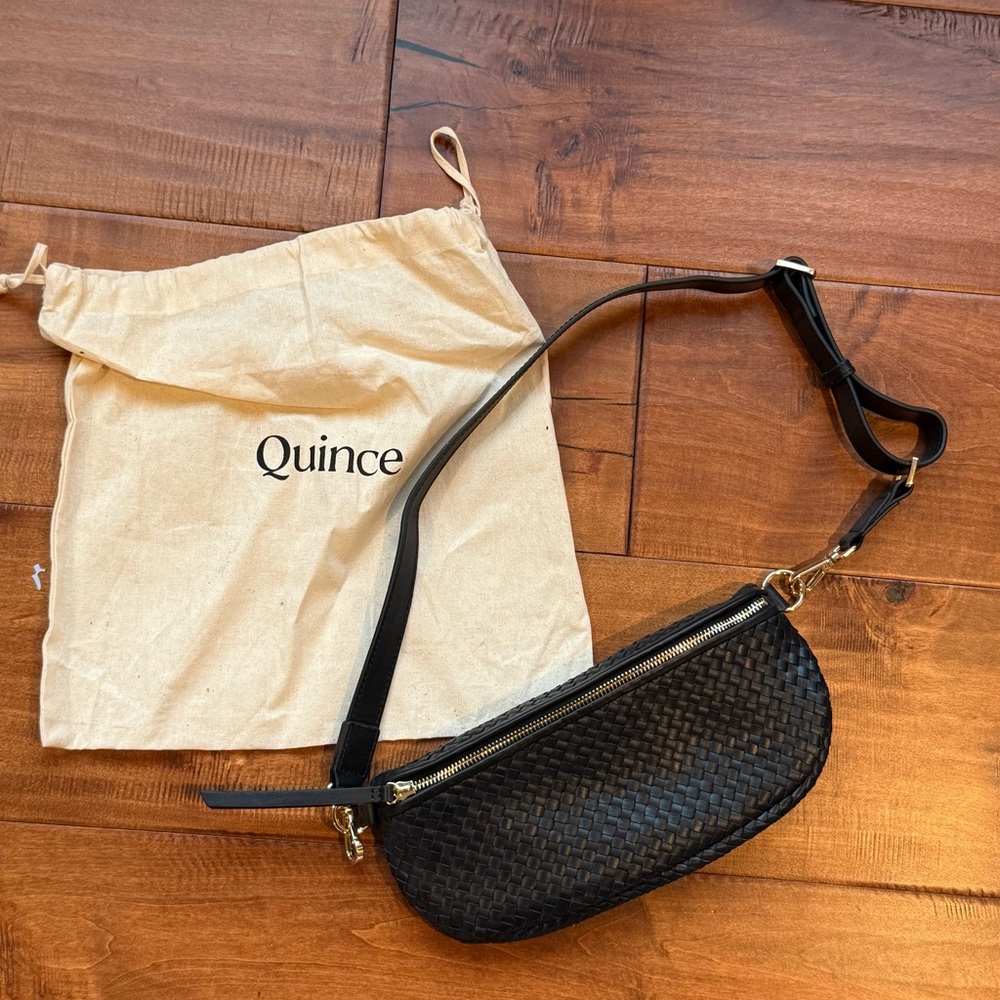 Quince Black Woven Leather Crossbody Bag